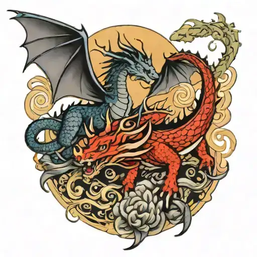 ox and dragon flying tattoo design idea
