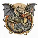 ox and dragon flying tattoo design idea