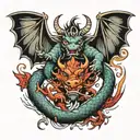 ox and dragon flying tattoo design idea