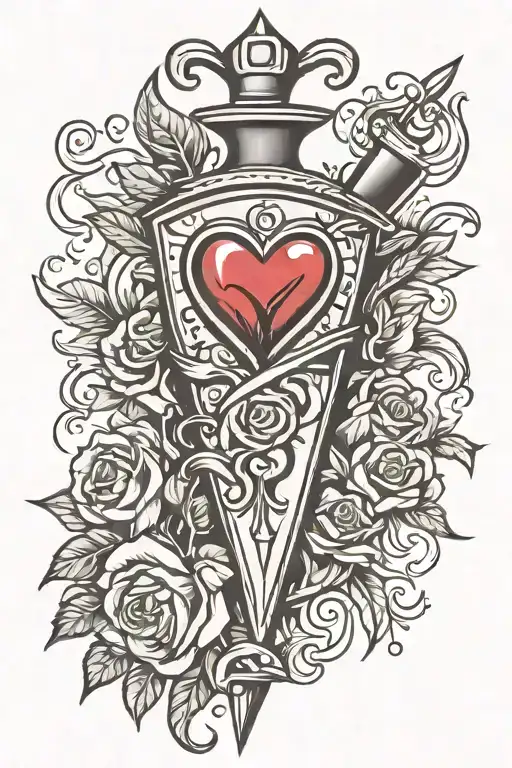 dagger wwith heart tattoo design idea