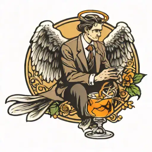 angel holding an old fashioned cocktail tattoo design idea