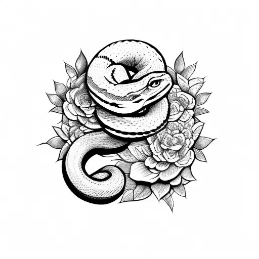 Snake on top of flowers  tattoo design idea