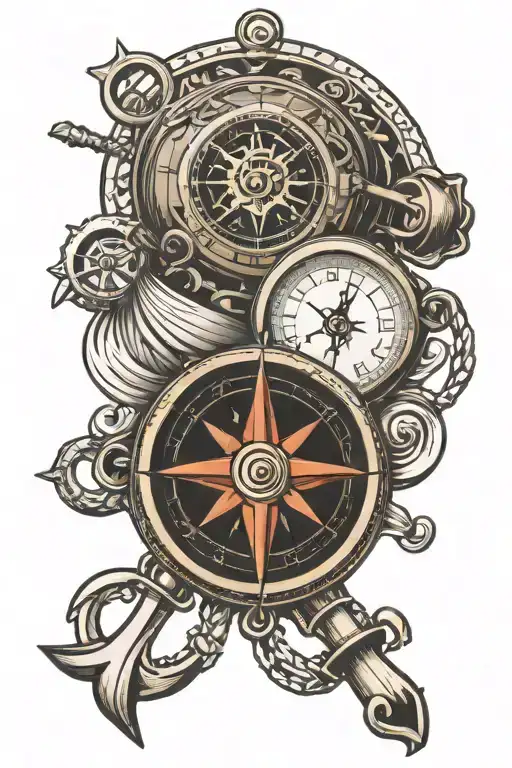 Compass Pocket Watch Anchor Maori tattoo design idea