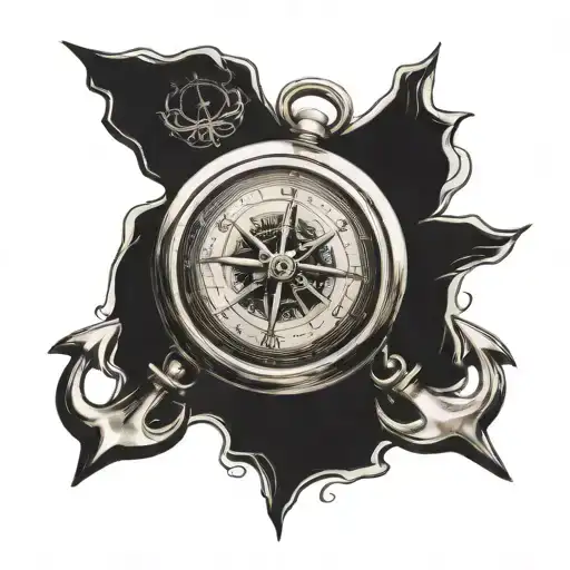 compass pocket watch anchor tattoo design idea
