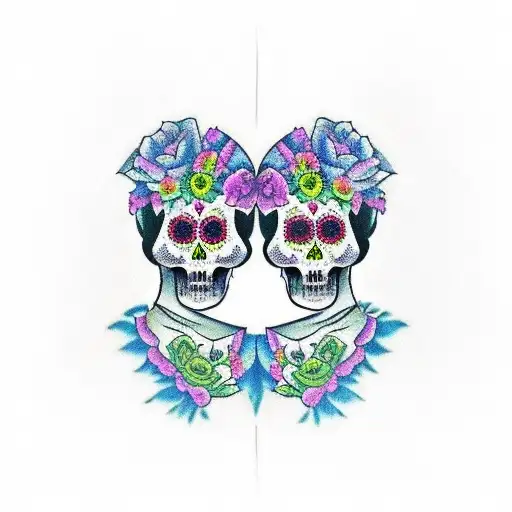 Dia de los muertos themed couple's tattoo. Looking for the candy skull emphasis, male and female. tattoo design idea