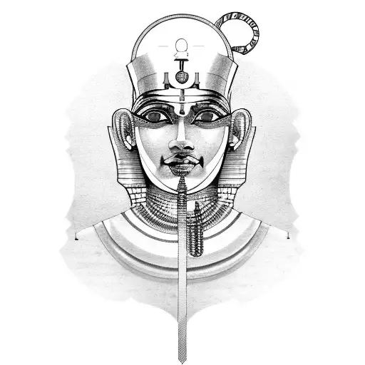 An Egyptian deity with a robotic arm, blending ancient and modern elements tattoo design idea