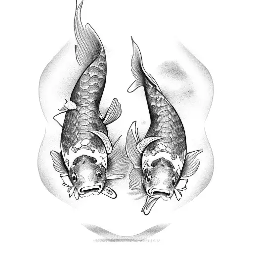 2 koi fish with roses tattoo design idea