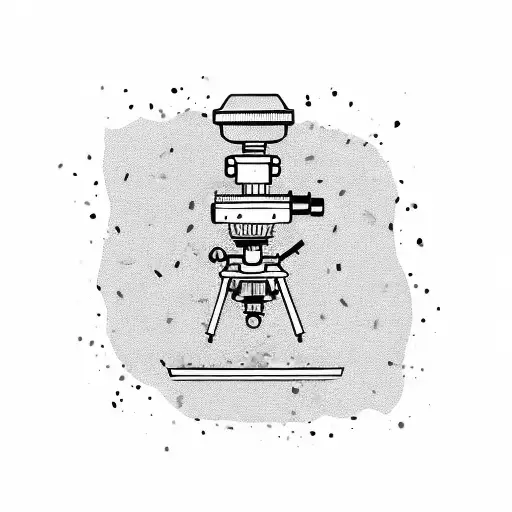 A blackwork tattoo of a microscope surrounded by colorful party confetti tattoo design idea