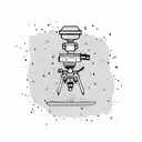 A blackwork tattoo of a microscope surrounded by colorful party confetti tattoo design idea