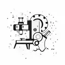 A blackwork tattoo of a microscope surrounded by colorful party confetti tattoo design idea