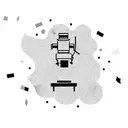 A blackwork tattoo of a microscope surrounded by colorful party confetti tattoo design idea