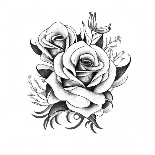 bunch of flowers with lilies, roses, goldenrod tattoo design idea