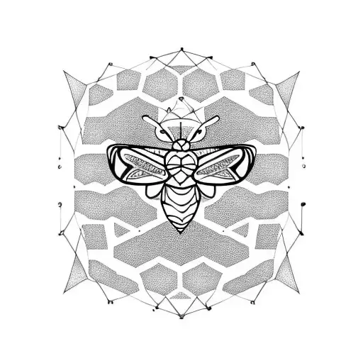 A moth in the middle with hexagons and toroids in both sides of hte moth  tattoo design idea