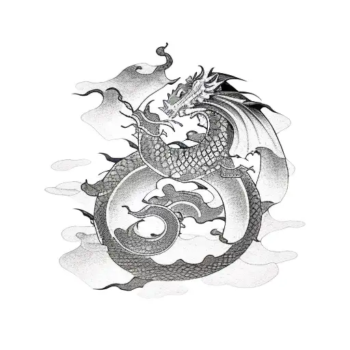 Dragon, Koi Fish, blood moon tattoo design idea