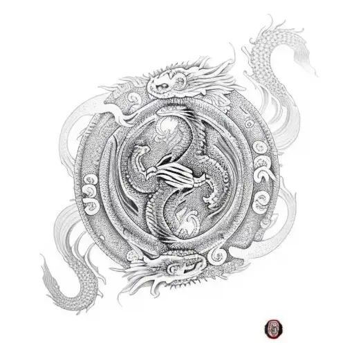 Dragon, Koi Fish, yin and yang tattoo design idea