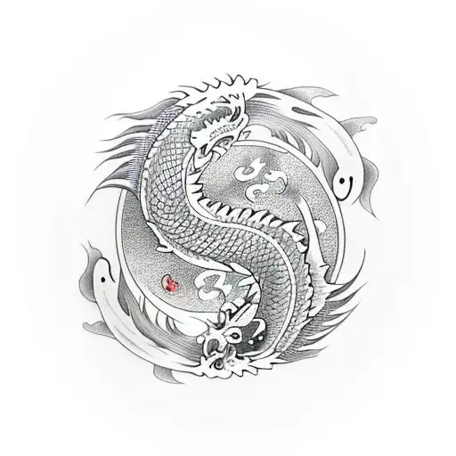 Dragon, Koi Fish, yin and yang tattoo design idea