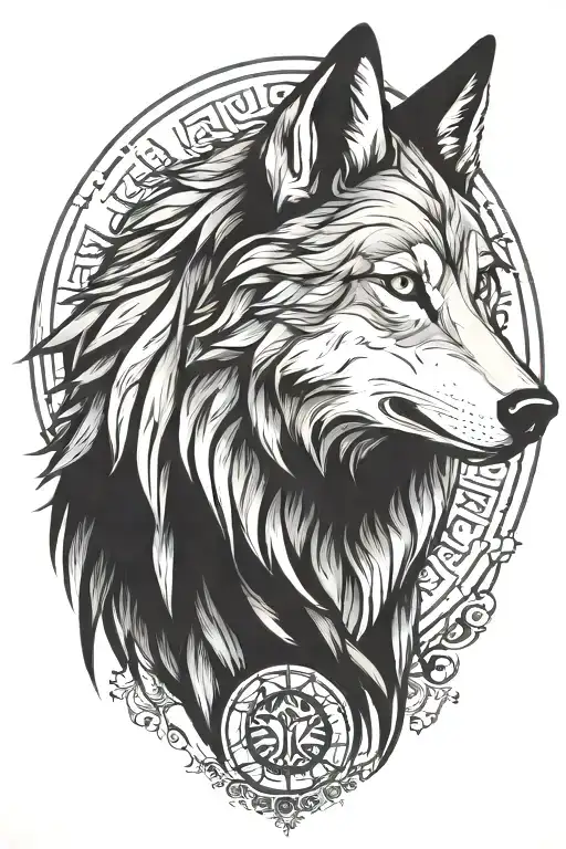 Virgo zodiac sign and wolf face tattoo design idea