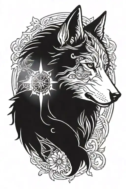 Virgo zodiac sign and wolf face tattoo design idea