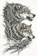 wolf and lightning storm tattoo design idea