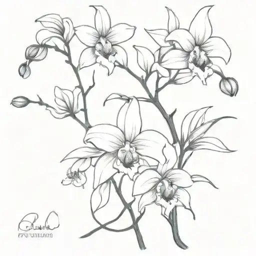 vine wrapping with orchids  lilies growing  tattoo design idea