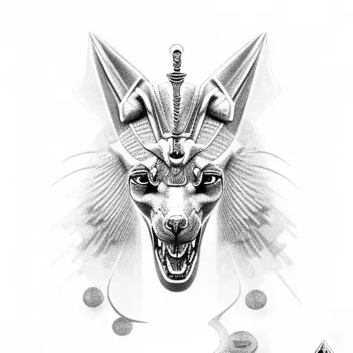 Anubis, Black and White, Ankh Symbol tattoo design idea