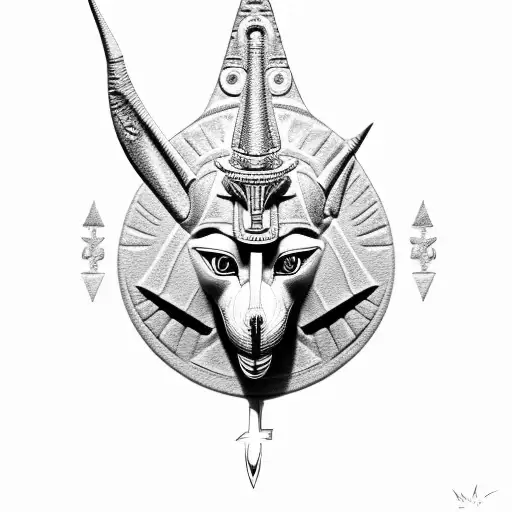 Anubis, Black and White, Ankh Symbol tattoo design idea