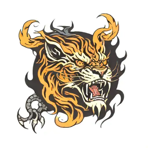 lion demon on fire tattoo design idea