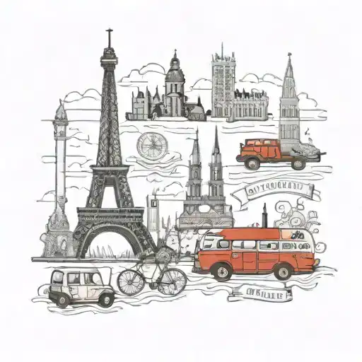 A skyline combining elements of Paris, Amsterdam, and London tattoo design idea