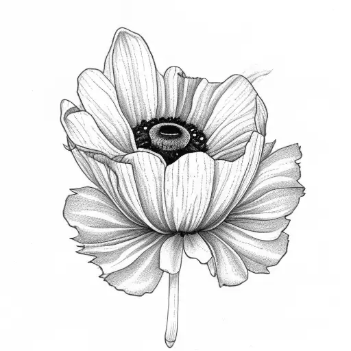 ladybug with poppy, daffodils, and daisy flowers tattoo design idea