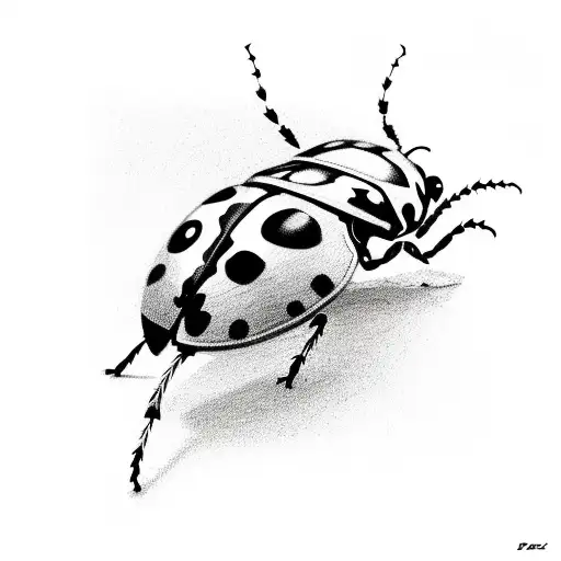A ladybug practicing jiu jitsu moves in a sketch style tattoo design idea