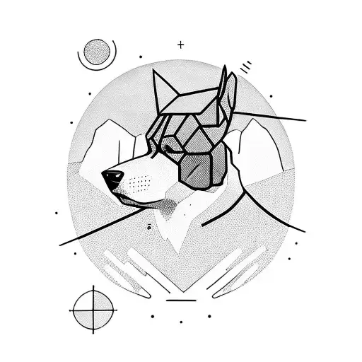 A silhouette of a hunter aiming at a mountain range with a dog by their side in blackwork tattoo design idea