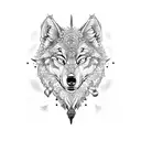 An intricate mechanical wolf surrounded by coffee beans tattoo design idea