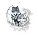 moon with a wolf between bushes tattoo design idea
