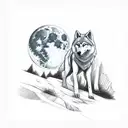 moon with a wolf between bushes tattoo design idea