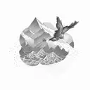 sea, mountain, travel, backpacking, digital nomad, freedom, bird tattoo design idea