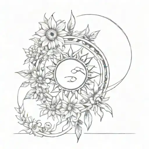 sun and moon skyrim flowers and baltic dymbols  tattoo design idea