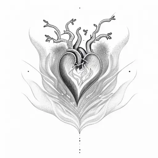a heart on fire over a sea tattoo design idea