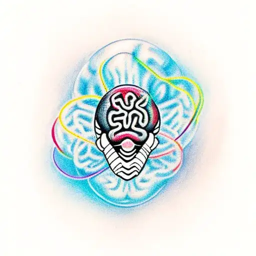 A captivating tattoo of a brain with dopamine and serotonin molecules forming the infinity symbol tattoo design idea