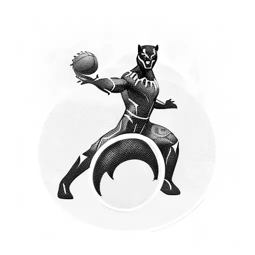 A black panther in mid-leap, surrounded by basketballs tattoo design idea