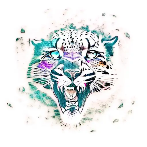 A new-school style tattoo of a basketball player dunking with a snow leopard cheering in the background tattoo design idea