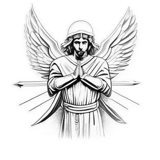 biblical archangel Michael in fight scene tattoo design idea