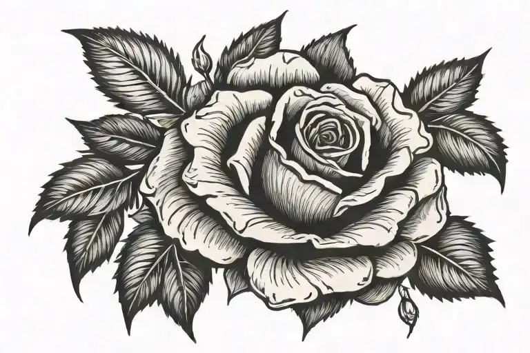 Rose with no leaf surrounded by laurel wreath tattoo design idea