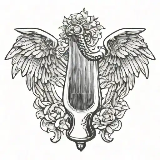 Harp with angel wings tattoo design idea