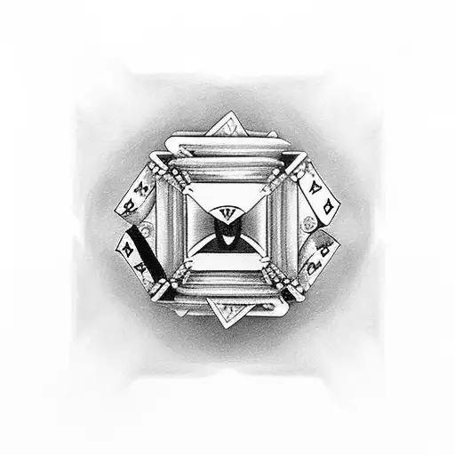 A realistic depiction of a 7 of diamonds and 2 of spades made entirely of black and grey shading tattoo design idea