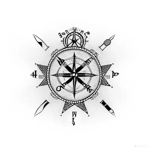 Cross with pocket compass and the number 40 tattoo design idea