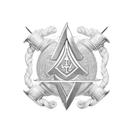 3 swords logo in the style of 3 musketeers with the handles in the form of the letters P, J and C tattoo design idea