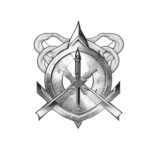 3 swords logo in the style of 3 musketeers with the handles in the form of the letters P, J and C tattoo design idea