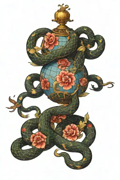snake bite earth globe tattoo design idea