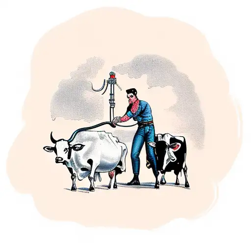 Guy milking a cow with his hands in his pants tattoo design idea
