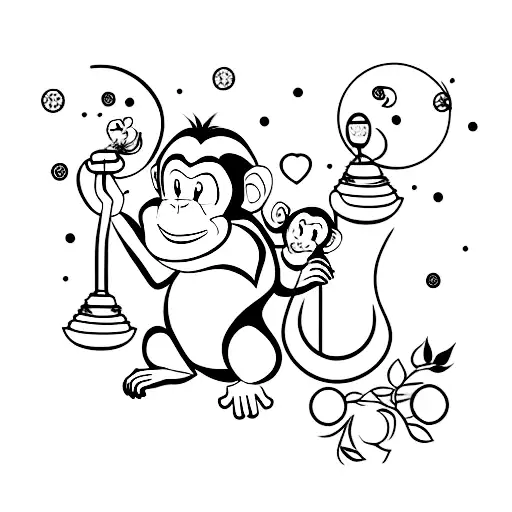A monkey holding honey and a moon the background tattoo design idea